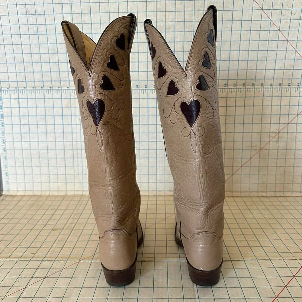 Vintage Justin Boots Leather Heart Inlay Cowgirl Boots Women’s 6A - Picture 4 of 9